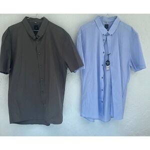River Island Mens XL Blue & Gray Muscle Fit Short Sleeve  Button Up NWT Lot Of 2
